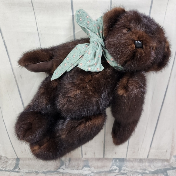 Vintage Handcrafted Genuine  Mink Fur Teddy Bear Jointed 19" Tall - Picture 4 of 16